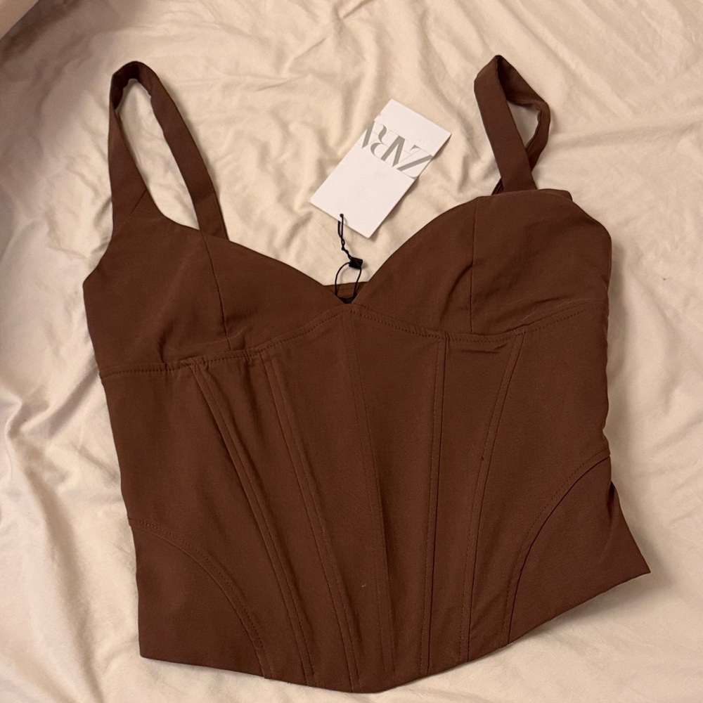 Zara Chocolate Brown Corset-Style Camisole